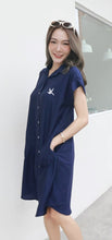 Load image into Gallery viewer, Women shirt dress with side pockets-Biue