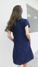 Load image into Gallery viewer, Women shirt dress Polo with side pockets-Biue