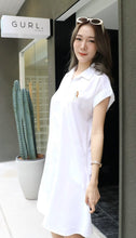 Load image into Gallery viewer, Women shirt dress Polo with side pockets-White