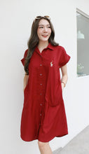 Load image into Gallery viewer, Women shirt dress Polo with side pockets-Maroon