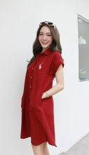 Load image into Gallery viewer, Women shirt dress Polo with side pockets-Maroon