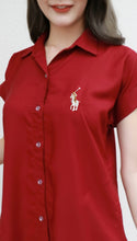Load image into Gallery viewer, Women shirt dress Polo with side pockets-Maroon