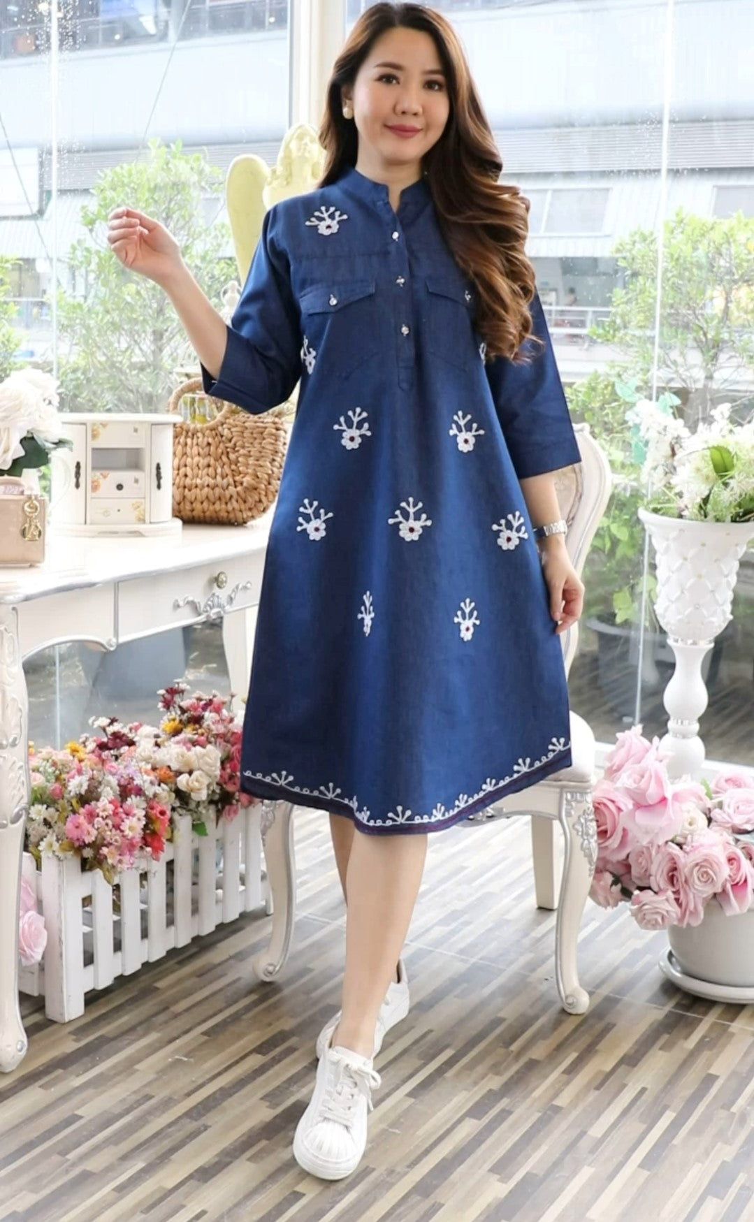 Denim Dress Embroideried (soft denim fabric) 1937