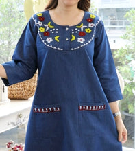 Load image into Gallery viewer, Denim Dress Embroideried (soft denim fabric) 1933