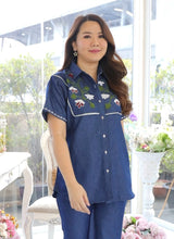 Load image into Gallery viewer, Denim Coordsets with Embroidery: A Stylish Fusion of Comfort and Elegance Half Sleeve 02