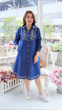 Load image into Gallery viewer, Denim dress full sleeve embroidery A2