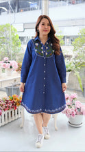 Load image into Gallery viewer, Denim dress full sleeve embroidery A1