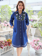 Load image into Gallery viewer, Denim dress full sleeve embroidery A1