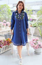 Load image into Gallery viewer, Denim dress full sleeve embroidery A1