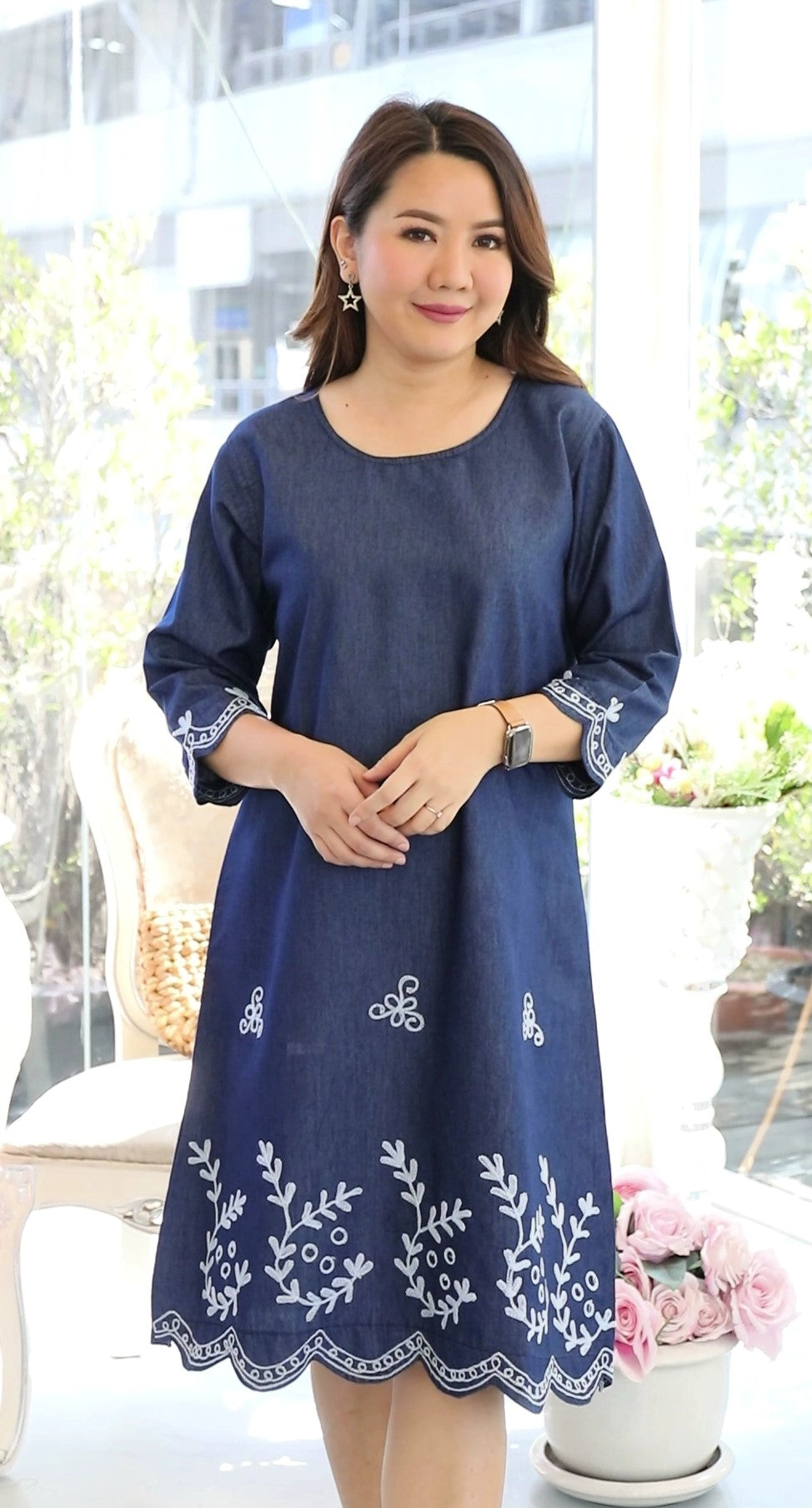 Denim Dress With Embroideried (Soft Denim Fabric)