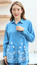 Load image into Gallery viewer, Rayon Top Full Sleeves Emroidered T-03-Light Blue