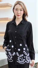Load image into Gallery viewer, Rayon Top Full Sleeves Emroidered T-03-Black
