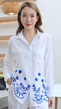 Load image into Gallery viewer, Rayon Top Full Sleeves Emroidered T-03-Blue White