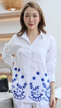 Load image into Gallery viewer, Rayon Top Full Sleeves Emroidered T-03-Blue White