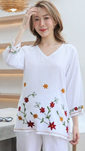 Load image into Gallery viewer, Rayon Top Big-V Embroidered T-04-White