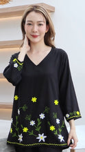 Load image into Gallery viewer, Rayon Top Big-V Embroidered T-04-Black
