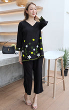 Load image into Gallery viewer, Rayon Coordinated Set with Embroidery 04-Black