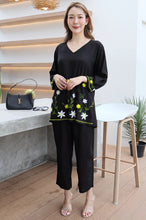 Load image into Gallery viewer, Rayon Coordinated Set with Embroidery 04-Black