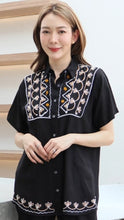 Load image into Gallery viewer, Rayon Top Half Sleeves Embroidered T-05-Black