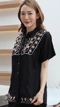 Load image into Gallery viewer, Rayon Top Half Sleeves Embroidered T-05-Black