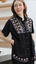 Load image into Gallery viewer, Rayon Top Half Sleeves Embroidered T-05-Black