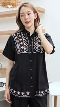 Load image into Gallery viewer, Rayon Top Half Sleeves Embroidered T-05-Black