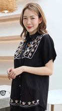 Load image into Gallery viewer, Rayon Top Half Sleeves Embroidered T-05-Black