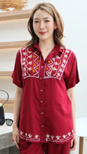 Load image into Gallery viewer, Rayon Top Half Sleeves Embroidered T-05-Maroon