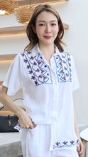 Load image into Gallery viewer, Rayon Top Half Sleeves Embroidered T-05-White