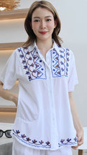 Load image into Gallery viewer, Rayon Top Half Sleeves Embroidered T-05-White