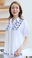 Load image into Gallery viewer, Rayon Top Half Sleeves Embroidered T-05-White