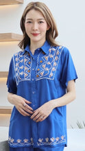 Load image into Gallery viewer, Rayon Top Half Sleeves Embroidered T-05-Blue