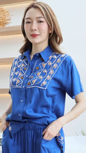 Load image into Gallery viewer, Rayon Top Half Sleeves Embroidered T-05-Blue