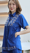 Load image into Gallery viewer, Rayon Top Half Sleeves Embroidered T-05-Blue