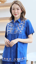 Load image into Gallery viewer, Rayon Top Half Sleeves Embroidered T-05-Blue