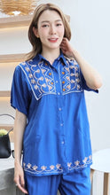 Load image into Gallery viewer, Rayon Top Half Sleeves Embroidered T-05-Blue