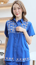 Load image into Gallery viewer, Rayon Top Half Sleeves Embroidered T-05-Blue