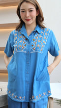 Load image into Gallery viewer, Rayon Top Half Sleeves Embroidered T-05-Light Blue