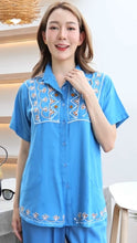 Load image into Gallery viewer, Rayon Top Half Sleeves Embroidered T-05-Light Blue