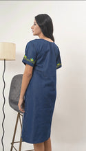 Load image into Gallery viewer, Denim Dress With Embroideried Half Sleeve - New 12