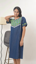 Load image into Gallery viewer, Denim Dress With Embroideried Half Sleeve - New 12