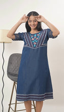 Load image into Gallery viewer, Denim Dress With Embroideried Half Sleeve - New 14