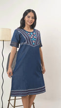 Load image into Gallery viewer, Denim Dress With Embroideried Half Sleeve - New 14