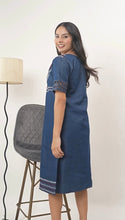 Load image into Gallery viewer, Denim Dress With Embroideried Half Sleeve - New 14