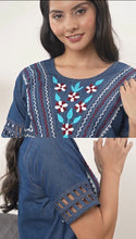Load image into Gallery viewer, Denim Dress With Embroideried Half Sleeve - New 14