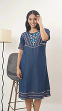 Load image into Gallery viewer, Denim Dress With Embroideried Half Sleeve - New 14