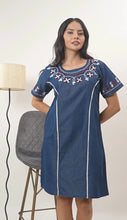 Load image into Gallery viewer, Denim Dress With Embroideried Half Sleeve - New 16