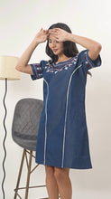 Load image into Gallery viewer, Denim Dress With Embroideried Half Sleeve - New 16
