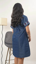 Load image into Gallery viewer, Denim Dress With Embroideried Half Sleeve - New 16