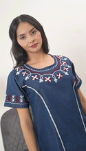 Load image into Gallery viewer, Denim Dress With Embroideried Half Sleeve - New 16